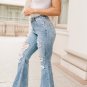 Sky Blue Light Wash Distressed High Rise Flare Jeans