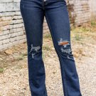 Dark Washed Distressed Flare Bottom Jeans