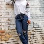 Dark Washed Distressed Flare Bottom Jeans