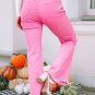 Pink Vintage High Waist Flare Leg Ripped Raw Hem Jeans