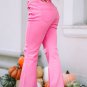 Pink Vintage High Waist Flare Leg Ripped Raw Hem Jeans