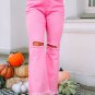 Pink Vintage High Waist Flare Leg Ripped Raw Hem Jeans