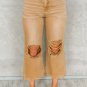 Brown Distressed Hollow out High Waist Cropped Flare Jeans