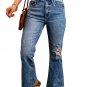 Light Blue Distressed Flare Leg Jeans
