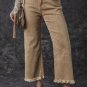 Light French Beige Acid Washed High Rise Cropped Wide Leg Jeans