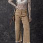 Light French Beige Acid Washed High Rise Cropped Wide Leg Jeans
