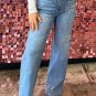 Light Blue Floral Rhinestone Decor High Rise Wide Leg Jeans