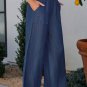 Sail Blue Side Pockets Frilled Smocked High Waist Wide Leg Jeans