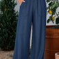 Sail Blue Side Pockets Frilled Smocked High Waist Wide Leg Jeans