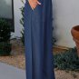 Sail Blue Side Pockets Frilled Smocked High Waist Wide Leg Jeans