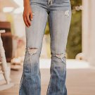 Dusk Blue Vintage Light Wash Ripped Raw Edge Flare Jeans