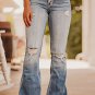 Dusk Blue Vintage Light Wash Ripped Raw Edge Flare Jeans