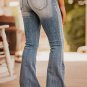 Dusk Blue Vintage Light Wash Ripped Raw Edge Flare Jeans