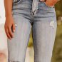 Dusk Blue Vintage Light Wash Ripped Raw Edge Flare Jeans