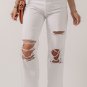 Bright White Heavy Distressed Straight Leg Jeans