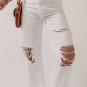 Bright White Heavy Distressed Straight Leg Jeans