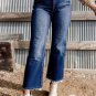 Sail Blue Mineral Wash Raw Hem High Waist Flared Jeans