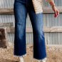 Sail Blue Mineral Wash Raw Hem High Waist Flared Jeans