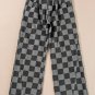 Dark Grey Checkered Denim Wide Leg Jeans