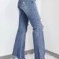 Dusk Blue High Rise Ripped Distressed Hem Flared Jeans