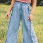 Myosotis Light Wash Raw Hem Ruffled Wide Leg Jeans