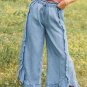 Myosotis Light Wash Raw Hem Ruffled Wide Leg Jeans