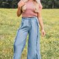 Myosotis Light Wash Raw Hem Ruffled Wide Leg Jeans