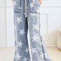 Light Blue Star Print Light Wash Drawstring High Waist Wide Leg Jeans