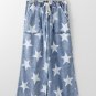 Light Blue Star Print Light Wash Drawstring High Waist Wide Leg Jeans