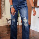 Dusk Blue Mineral Wash High Rise Ripped Jeans