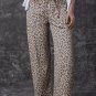 Khaki Leopard Printed Drawstring Waist Pocketed Wide Leg Jeans