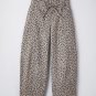 Khaki Leopard Printed Drawstring Waist Pocketed Wide Leg Jeans