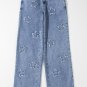 Dusk Blue Foiled Star Patchwork Straight Leg Loose Jeans