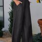 Black Side Pockets Frilled Smocked High Waist Wide Leg Jeans