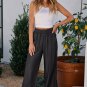 Black Side Pockets Frilled Smocked High Waist Wide Leg Jeans