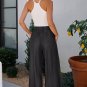 Black Side Pockets Frilled Smocked High Waist Wide Leg Jeans