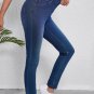 Blue Multiple Pockets Straight Leg Washed Stretchy Knit Casual Jeans