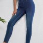 Blue Multiple Pockets Straight Leg Washed Stretchy Knit Casual Jeans