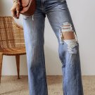 Ashleigh Blue Distressed Raw Hem Straight Leg High Waist Jeans