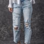 Sky Blue Light Wash Frayed Slim Fit High Waist Jeans