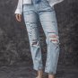 Sky Blue Light Wash Frayed Slim Fit High Waist Jeans
