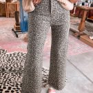 Brown Leopard Frayed Edge Wide Leg High Waist Jeans