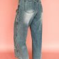 Stone Blue Star Patchwork Cropped Wide Leg High Waist Jeans
