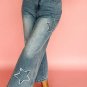 Stone Blue Star Patchwork Cropped Wide Leg High Waist Jeans
