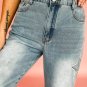 Stone Blue Star Patchwork Cropped Wide Leg High Waist Jeans