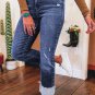 Real Teal Folded Cuffs Distressed Straight High Waist Jeans