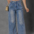 Ashleigh Blue Washed Pleated Detail Wide Leg Jeans