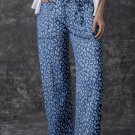 Blue Leopard Printed Drawstring Waist Pocketed Wide Leg Jeans