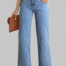 Blue Mid Rise Asymmetrical Waist Wide Leg Jeans