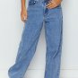 Blue Mid Rise Asymmetrical Waist Wide Leg Jeans